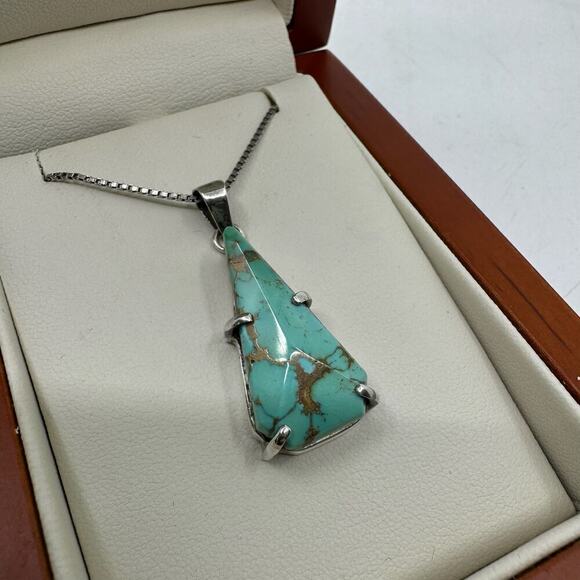 Vintage YAS 925 Sterling & Natural Turquoise Pendant Necklace - Picture 1 of 7